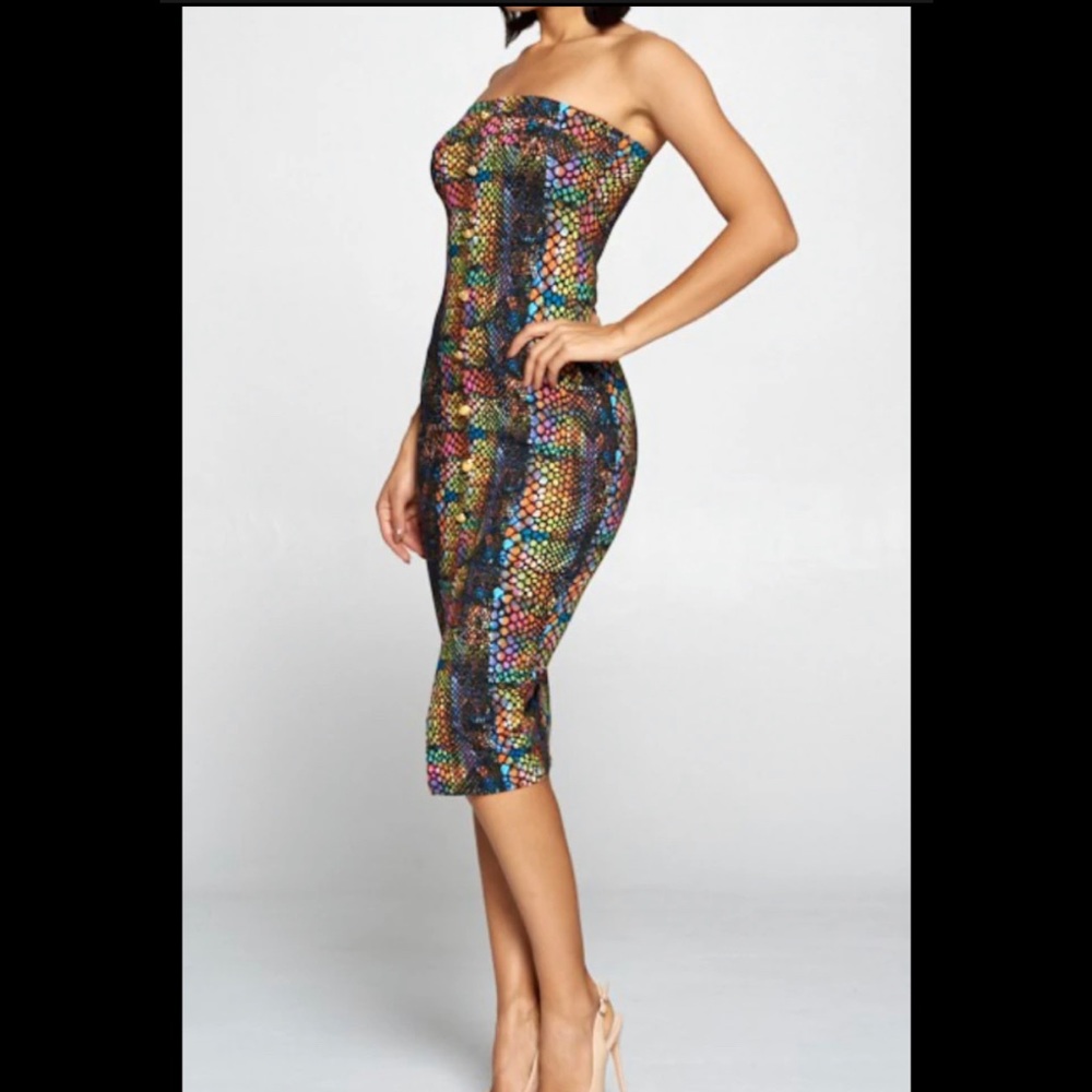 Strapless snake print dress